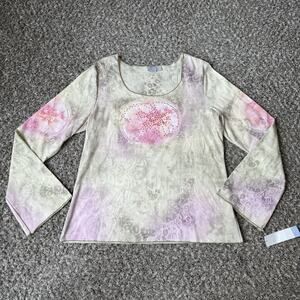 VTG Apt 9 Y2K Long Sleeve Top XL Floral Embellished Tattoo Whimsical Fairy New